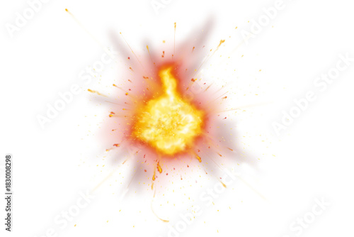 Quadro su tela Powerful explosion flame burst with hot fireball and smoke plume, isolated on tr