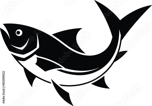 Stylized Jumping Fish Silhouette Icon Vector Graphic Black and White Illustration Representing Seafood, Fishing, Sport, Wildlife, and Marine Life Symbol