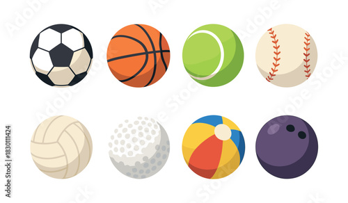Sports ball collection, flat vector illustration, soccer, basketball, baseball