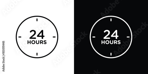 24 Hrs icon. Editable Vector symbols. Set of line icons on white background.