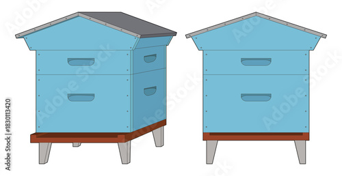 Vector illustration of a wooden bee house isolated on a white background. Ideal for designs related to nature, beekeeping, and environmental themes.