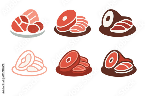 Tender Meats Logo Set. tender meats. Icon set. Set Logo of tender meats: platter of assorted cuts. harmonious logo variations of the same emblematic concept,