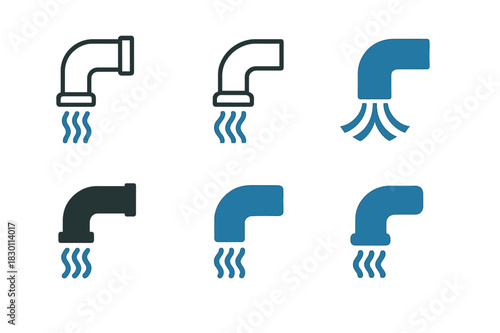 Water Solutions Logos. Water treatment and waste management solutions. Icon set. Set Logo of water treatment and waste management solutions: wastewater pipe