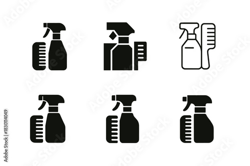 Beauty Icon Variations. beauty and grooming services. Icon set. Set Logo of beauty and grooming services: spray bottle and comb. harmonious logo variations of