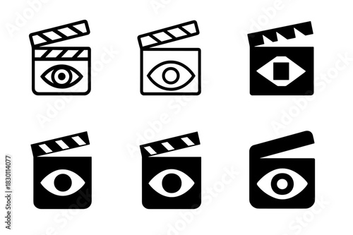 Film Icon Variations. watching a film. Icon set. Set Logo of watching a film: clapperboard. harmonious logo variations of the same emblematic concept, each