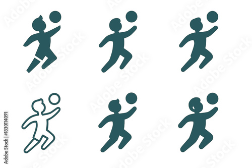 Teen Sports Logo Set. teen sports. Icon set. Set Logo of teen sports: teen playing volleyball. harmonious logo variations of the same emblematic concept, each