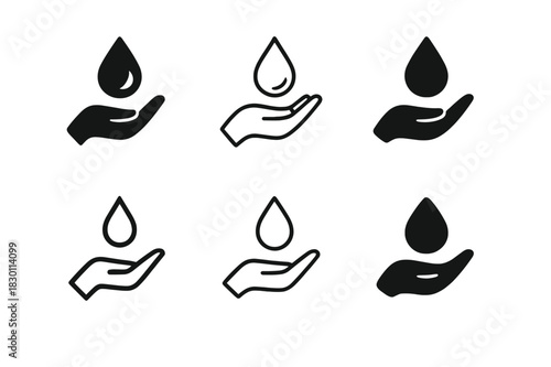 Skin Care Icons. skin care. Icon set. Set Logo of skin care: hand with droplet. harmonious logo variations of the same emblematic concept, each with different