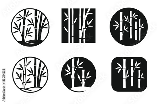 Bamboo Logo Variations. bamboo forests. Icon set. Set Logo of bamboo forests: traditional bamboo grove scenery. harmonious logo variations of the