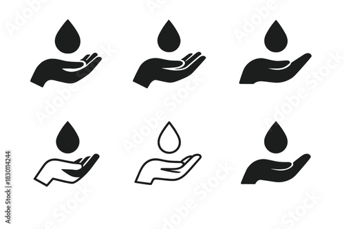 Skin Care Icons. skin care. Icon set. Set Logo of skin care: hand with droplet. harmonious logo variations of the same emblematic concept, each with different