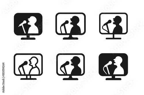 Singing Icon Set. Singing for TV shows and live performances. Icon set. Set Logo of singing for TV shows and live performances: microphone stand. harmonious