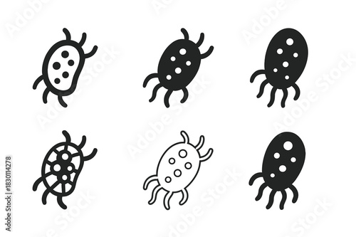 Microorganism Logo Set. microorganism. Icon set. Set Logo of microorganism: microbe with flagella. harmonious logo variations of the same emblematic concept,