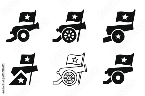 Revolutionary Icon Set. famous historical revolutions. Icon set. Set Logo of famous historical revolutions: cannon and revolutionary emblem. harmonious logo