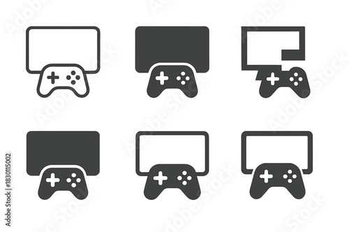 Interactive Entertainment Logos. Interactive home entertainment experiences. Icon set. Set Logo of interactive home entertainment experiences: smart TV with