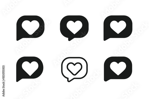 Personalized Service Icons. personalized service. Icon set. Set Logo of personalized service: chat bubble with heart. harmonious logo variations of the same