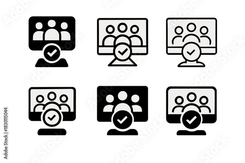 Remote Team Icons. remote team productivity. Icon set. Set Logo of remote team productivity: video conference screen. harmonious logo variations of the same