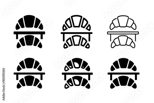 Pastry Logo Variations. pastry case. Icon set. Set Logo of pastry case: croissants on shelf. harmonious logo variations of the same emblematic concept, each