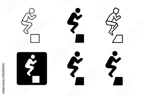 Plyometric Logo Variations. plyometrics. Icon set. Set Logo of plyometrics: jumping athlete silhouette. harmonious logo variations of the same emblematic