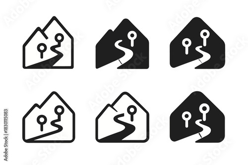 National Parks Logo Set. visiting national parks and protected areas. Icon set. Set Logo of visiting national parks and protected areas: hiking trail with