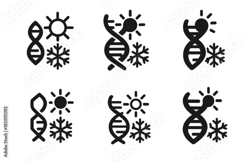 Adaptive Organism Icons. genetic adaptation to extreme climate conditions. Icon set. Set Logo of genetic adaptation to extreme climate conditions: adaptive