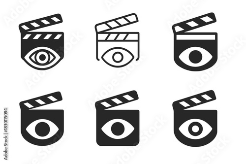 Film Icon Variations. watching a film. Icon set. Set Logo of watching a film: clapperboard. harmonious logo variations of the same emblematic concept, each