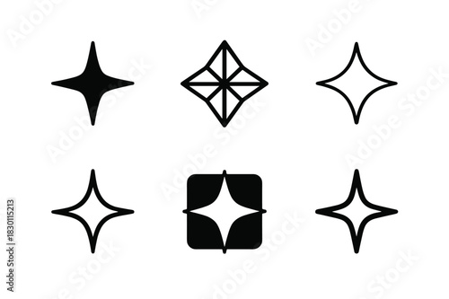 Glint Icon Variations. glint. Icon set. Set Logo of glint: twinkle star icon. harmonious logo variations of the same emblematic concept, each with different