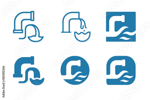 Water Solutions Logos. Water treatment and waste management solutions. Icon set. Set Logo of water treatment and waste management solutions: wastewater pipe