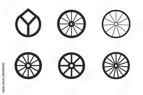 Upcycled Decor Icons. upcycled home decor. Icon set. Set Logo of upcycled home decor: bicycle wheel wall art. harmonious logo variations of the same emblematic