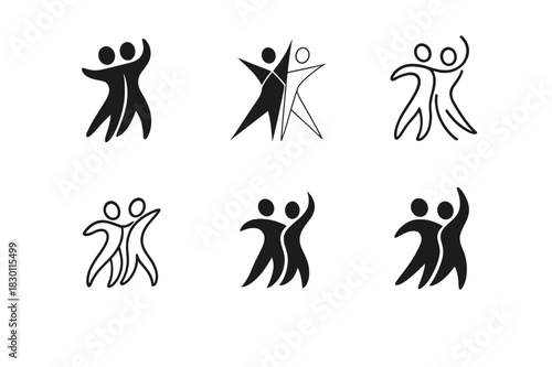 Dance Therapy Logos. dance therapy and emotional healing. Icon set. Set Logo of dance therapy and emotional healing: two dancers in harmony. harmonious logo