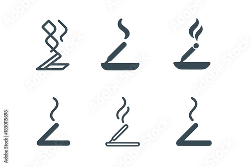 Aromatherapy Logo Variations. Aromatherapy. Icon set. Set Logo of aromatherapy: incense stick and smoke. harmonious logo variations of the same emblematic