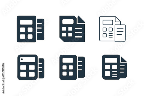 Bank Statement Icons. Bank statement with charges. Icon set. Set Logo of bank statement: calculator and statement icon. harmonious logo variations of the same