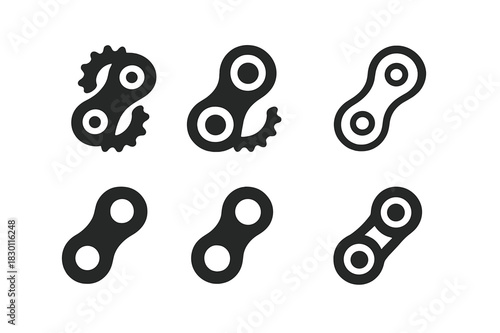 Bicycle Chain Logos. Bicycle Chain. Icon set. Set Logo of Bicycle Chain: Chain and pedal connection. harmonious logo variations of the same emblematic concept