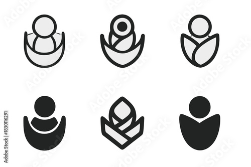 Birth Logo Variations. Birth. Icon set. Set Logo of Birth: cradle or nest symbol. harmonious logo variations of the same emblematic concept, each