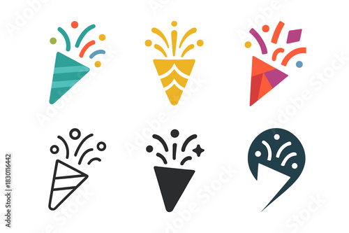 Carnival Logo Variations. Carnival celebration. Icon set. Set Logo of carnival celebration: confetti explosion. harmonious logo variations of the