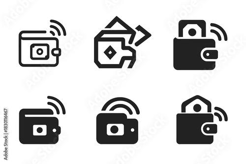Cashless Payment Icons. Cashless payment setup. Icon set. Set Logo of cashless payment: digital wallet icon. harmonious logo variations of the same emblematic