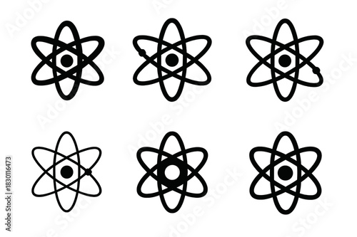 Catalyst Logo Variations. catalyst. Icon set. Set Logo of catalyst: atom with orbiting electrons. harmonious logo variations of the same emblematic concept,