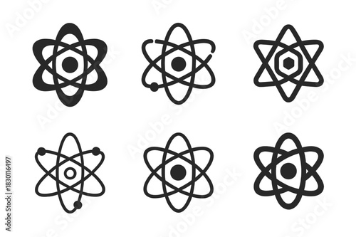 Catalyst Logo Variations. catalyst. Icon set. Set Logo of catalyst: atom with orbiting electrons. harmonious logo variations of the same emblematic concept,