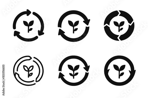 Circular Economy Icons. Circular economy and waste reduction initiatives. Icon set. Set Logo of circular economy: eco supply chain. harmonious logo variations