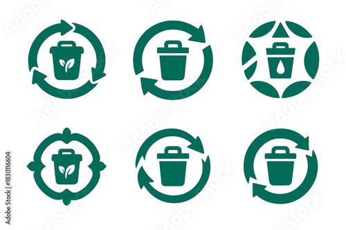 Circular Economy Icons. Circular economy and waste reduction initiatives. Icon set. Set Logo of circular economy: eco supply chain. harmonious logo variations