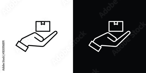 Hand holding box icon. Editable Vector symbols. Set of line icons on white background.