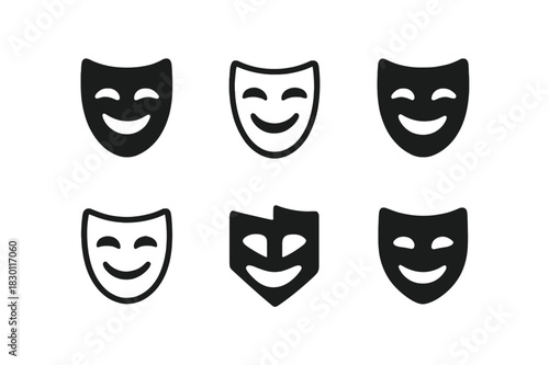 Comedy Icon Variations. Humorous Content. Icon set. Set Logo of Humorous Content: Comedy mask. harmonious logo variations of the same emblematic concept