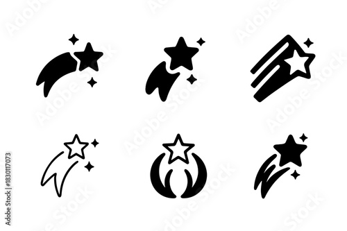 Comet Trail Logos. Wish. Icon set. Set Logo of wish: comet trail symbol. harmonious logo variations of the same emblematic concept, each with different