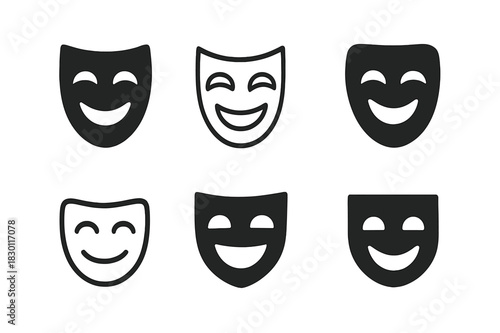 Comedy Icon Variations. Humorous Content. Icon set. Set Logo of Humorous Content: Comedy mask. harmonious logo variations of the same emblematic concept