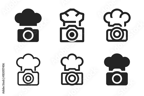 Culinary Camera Logos. Food culture and traditional cuisine photography. Icon set. Set Logo of food culture and traditional cuisine photography: chef?s hat and