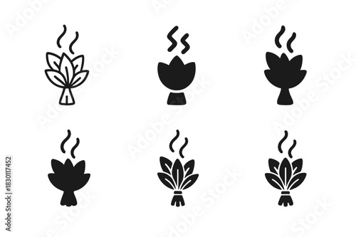 Cultural Hygiene Icons. Cultural approaches to hygiene. Icon set. Set Logo of cultural hygiene: cleansing herbs and steam. harmonious logo variations of the