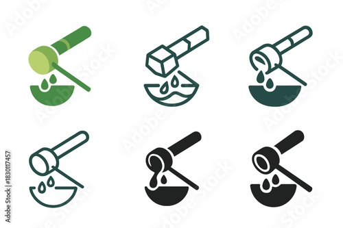 Cultural Hygiene Icons. Cultural approaches to hygiene. Icon set. Set Logo of cultural hygiene: bamboo water ladle. harmonious logo variations of the same