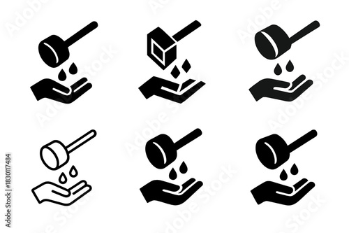 Cultural Hygiene Icons. Cultural approaches to hygiene. Icon set. Set Logo of cultural hygiene: bamboo water ladle. harmonious logo variations of the same