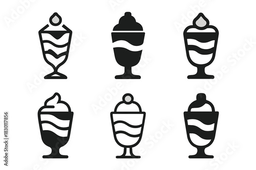 Dessert Logo Variations. Dessert. Icon set. Set Logo of dessert: layered parfait. harmonious logo variations of the same emblematic concept, each