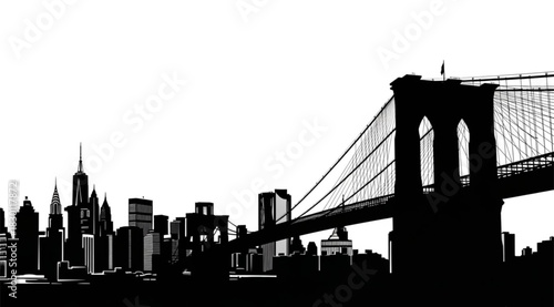 Monochrome depiction of the brooklyn bridge with the new york city skyline in the background artwork style