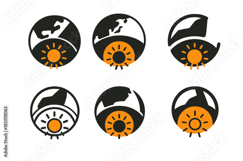 Earth Layers Icons. Earth layers. Icon set. Set Logo of earth layers: core radiating heat from beneath tectonic plate. harmonious logo variations of the same