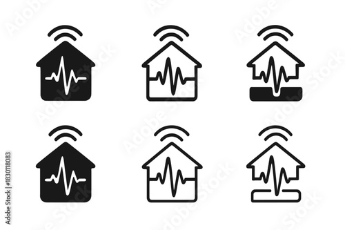 Earthquake Hazard Logos. Earthquake hazards. Icon set. Set Logo of earthquake hazards: Earthquake sensor alert. harmonious logo variations of the